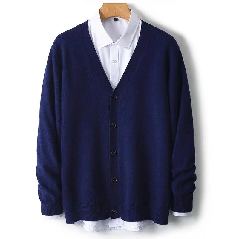 Autumn/Winter New Men's Business and Leisure V-neck Thin Knitted Cardigan Sweater Warm and Fashionable High Quality Knitted voguable