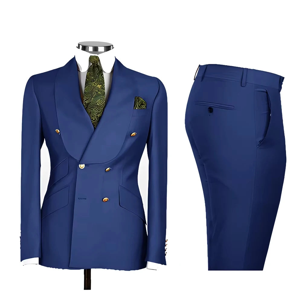 Voguable  Men's Double Breasted Tuxedo Suit Shawl Lapel Slim Fit 2 Piece Blazer & Pants Formal Business Luxury Suits Casual Wedding Groom voguable