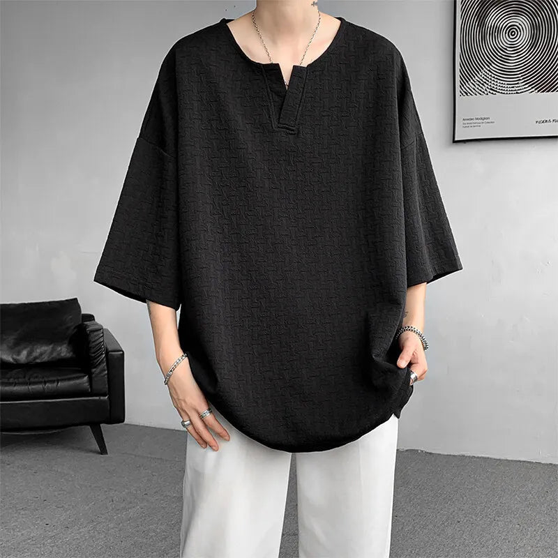 Mens V Neck Loose Fit Tshirt Summer Fashion Comfort Breathable Casual Streetwear Trendy Tee Lightweight Premium Fabric Crew Neck voguable