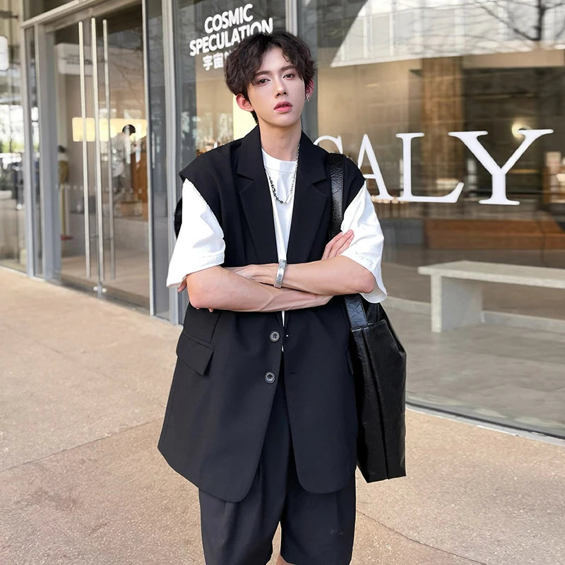 Mens Summer Sleeveless Jacket Casual Vest Suit Collar Loose Lightweight Outdoor Streetwear Breathable Top Clothing Male Fashion voguable