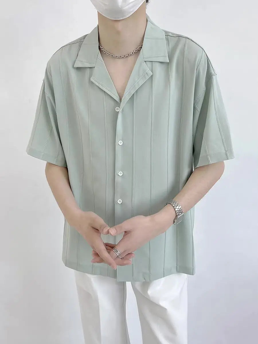Voguable Striped Shirts and Blouses for Men Short Sleeve Man Tops Cotton Regular Original Xxl High Quality Asia with Collar S I Clothing voguable