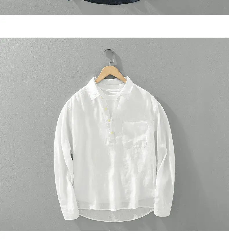 Japanese Retro Long-sleeved Linen Shirt Men's Summer New Loose Pullover Square Collar Shirt Casual Cotton Linen Top Aesthetic voguable