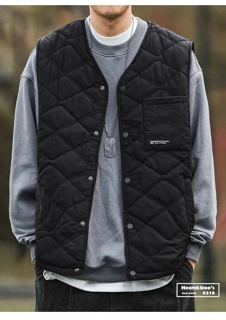 Cotton-layered Fashionable Vest Men with Autumn Winter Simple Casual Light Heated Inner Vest Cardigan Work Vest Top Aesthetic voguable