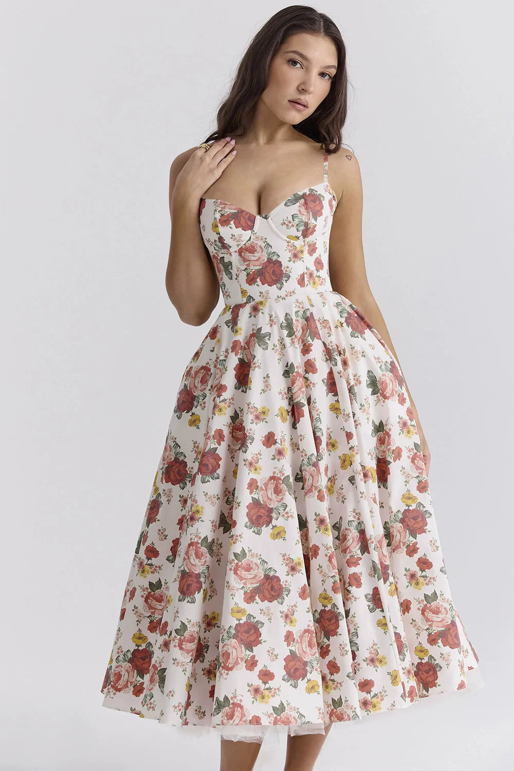 Summer Flare Midi Dress Elegant 2025 New Arrivals Spaghetti Strap Bustier Dress Women Dresses Sweet Pink Women Tops CHP1 voguable