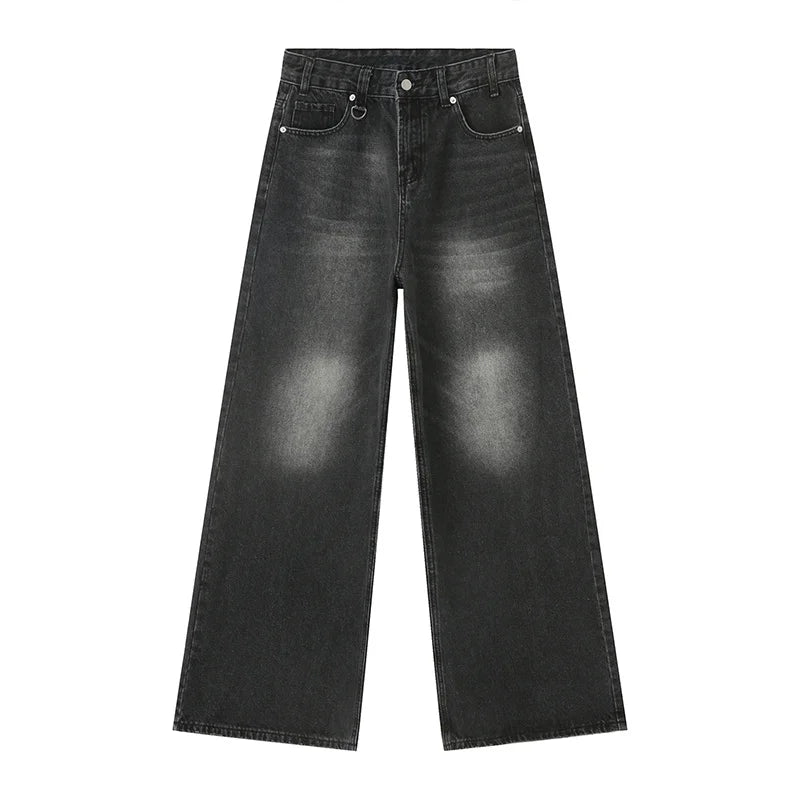 Voguable Old Male Pants Summer Blue Washed Men Denim Jeans Straight Casual Menwear Loose Wide Leg Trousers 2024 New Fashion voguable