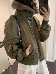 Voguable  Y2k Winter New Elegant Fur Colloar Loose Coat Women Warm Hoodies Thicken Fashion Parkas Casual Outerwear Cotton Padded Jackets voguable