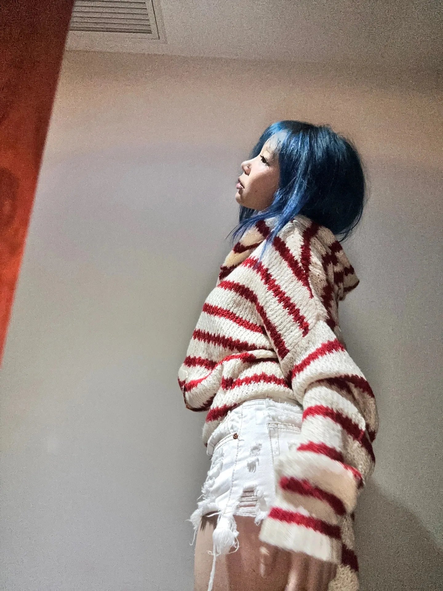 Japanese Y2k Hooded Cardigan 2000s Aesthetics Rabbit Ears Zipper Knitwear Vintage Harajuku Red Stripe Sweater Grunge voguable