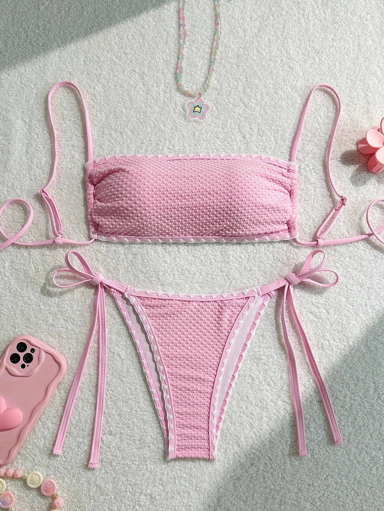 Voguable  New All Season Backless Bikini 2 Piece Set Sexy Shell Solid Laced Up Bikini Women Split Swimsuit Beach Vacation Bikini voguable