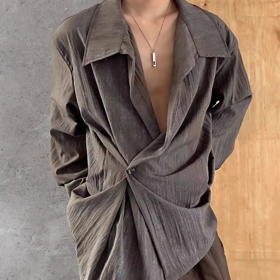 Voguable  Men's Button Down Shirt Irregular Long Sleeve Shirt Vintage Casual Loose Shirt Jacket Tops Casual Sweatshirt Streetwear Vintage voguable