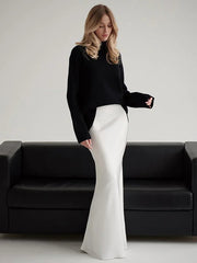 Casual Satin Women'S Skirt Spring Summer Fashion Loose High Waist Maxi Skirts Elegant Simple Slik Fishtail Skirt voguable