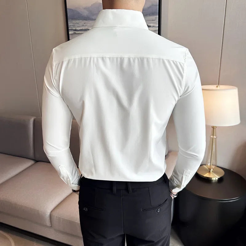 Men Dress Shirt 2024 Autumn Long Sleeve Camisas Business Fashion Shirt Male Solid British Style White Black Shirt Men Clothing voguable
