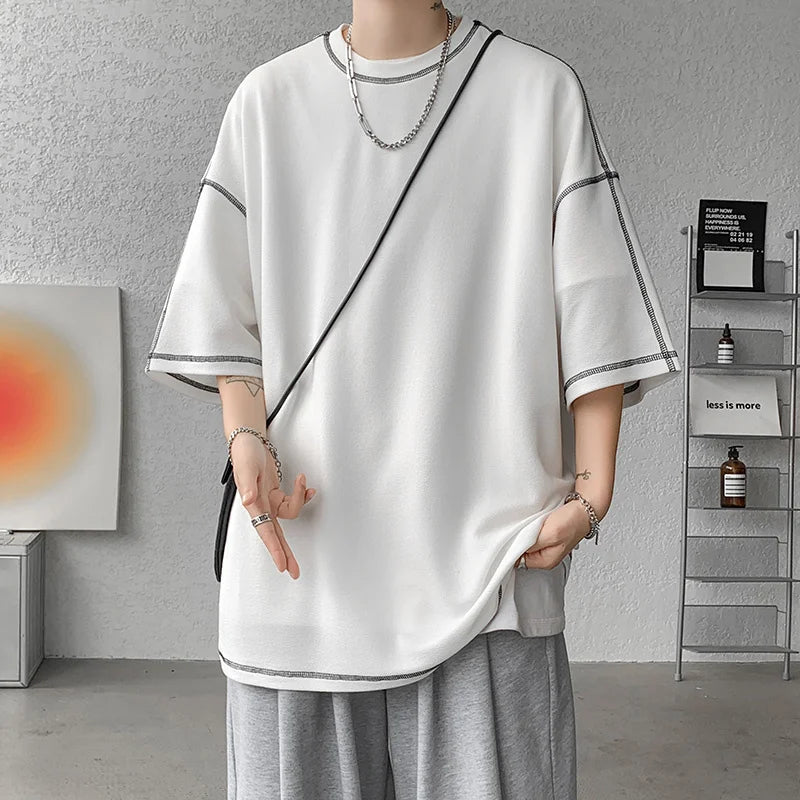 Summer Short Sleeve T-shirt Men Fashion Casual White Oversized T Shirt Men Streetwear Hip Hop Loose O-Neck Tshirt Mens Top S-2XL voguable