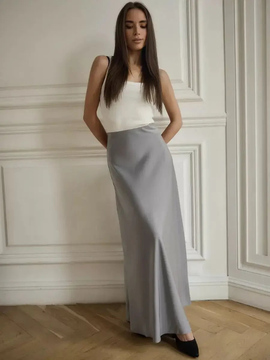 Casual Satin Women'S Skirt Spring Summer Fashion Loose High Waist Maxi Skirts Elegant Simple Slik Fishtail Skirt voguable