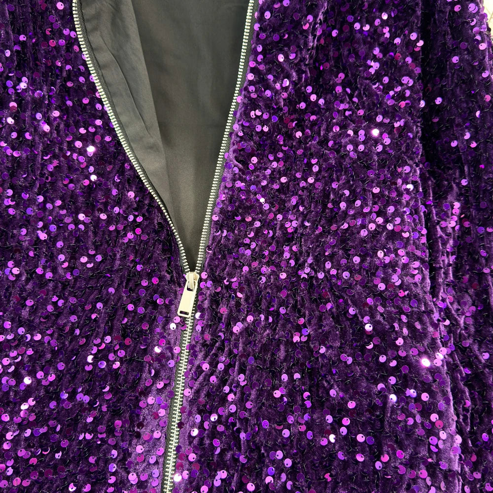 Voguable  Spring Autumn Loose Jacket Long Sleeved Casual Fashion Baseball Sequin Women Coats voguable