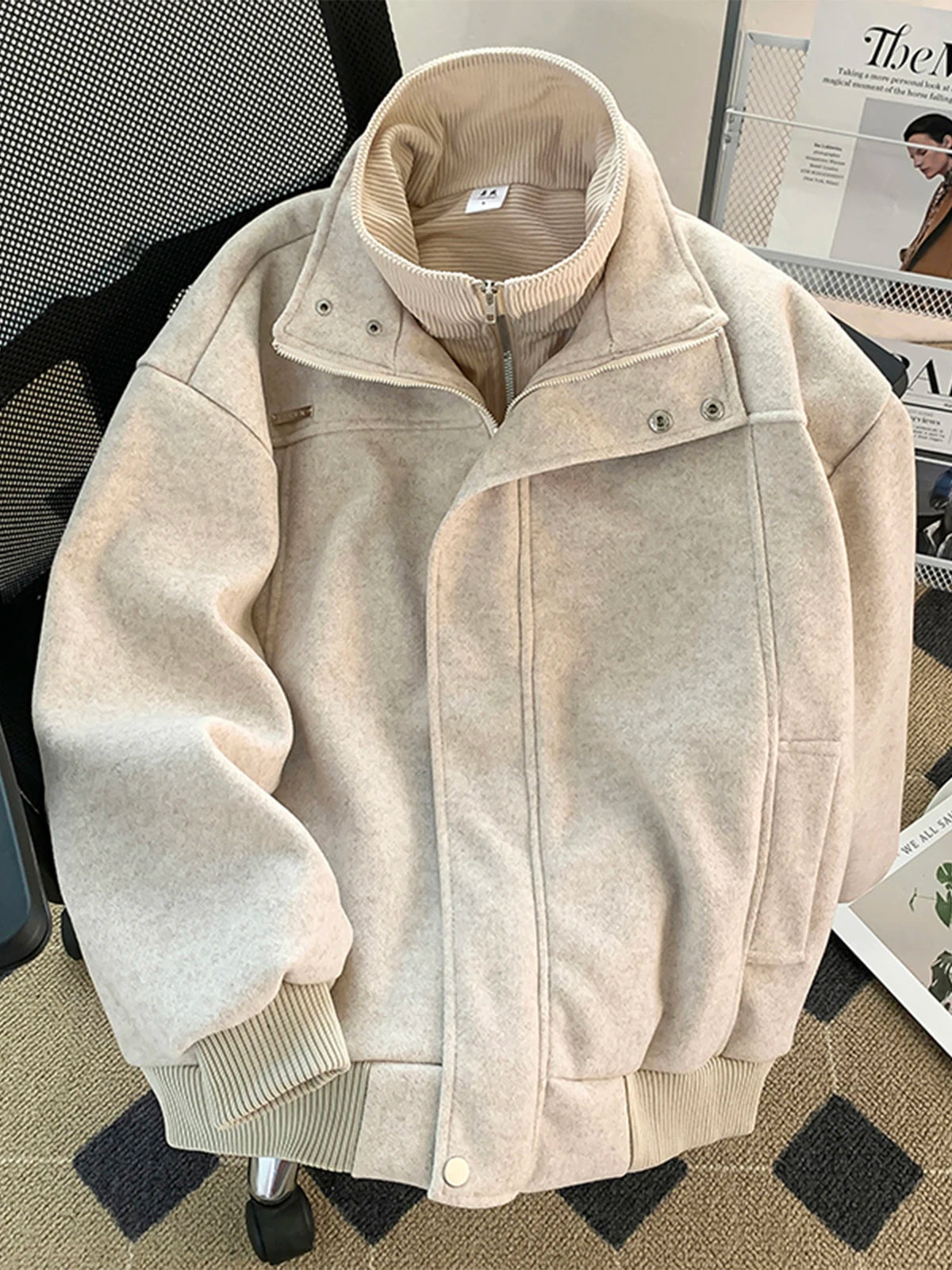 American Heavy Fake Two-piece Thick Wool Jacket Men's 2025 Winter American Workwear Woolen Jacket Top Aesthetic Urban voguable