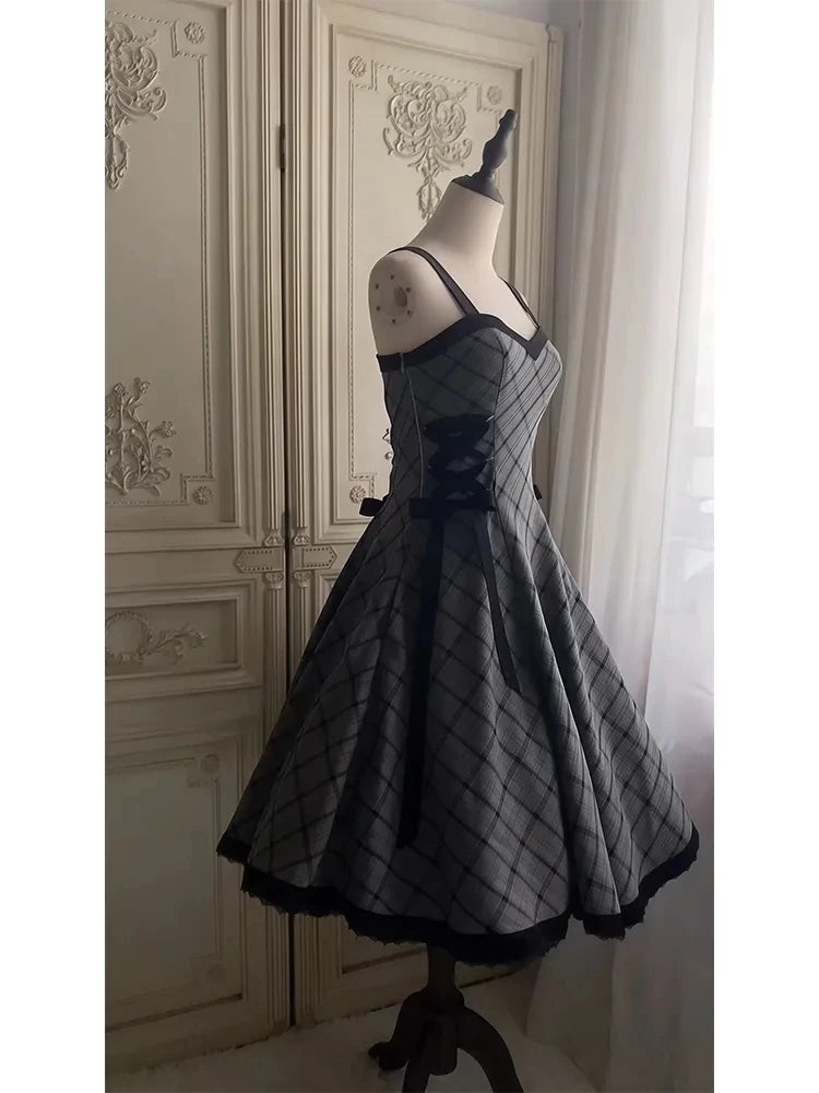 Voguable  Retro High-End Feeling Women's Dress Summer New Color Block Belted Waist Halter Full Skirt Long Dress Polyester Fiber voguable