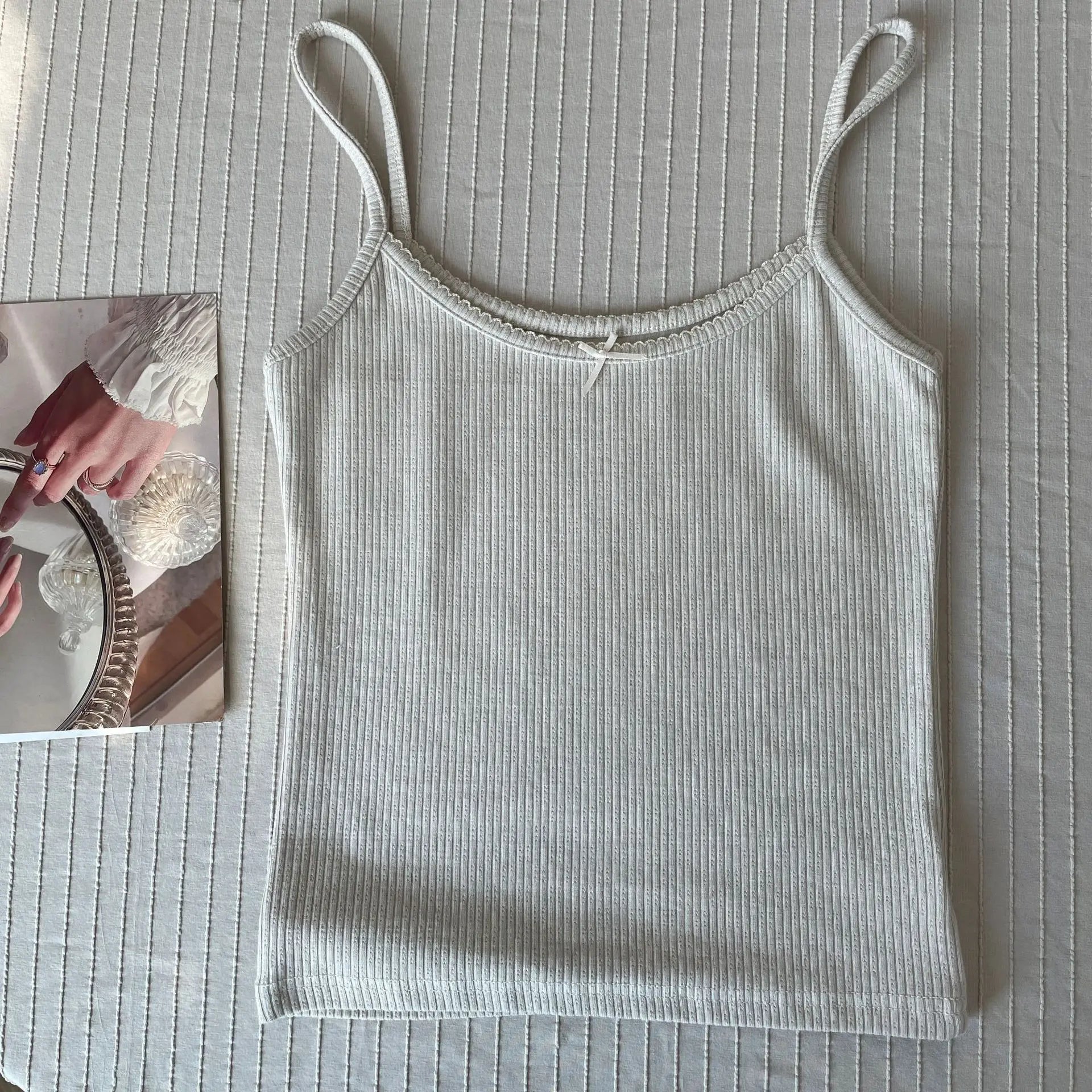 Floral Eyelet Bow Cotton Crop Tops Summer Lace Trim Sleeveless Slim Tank Top Women Preppy Style Sweet Camisole Y2k Clothes voguable