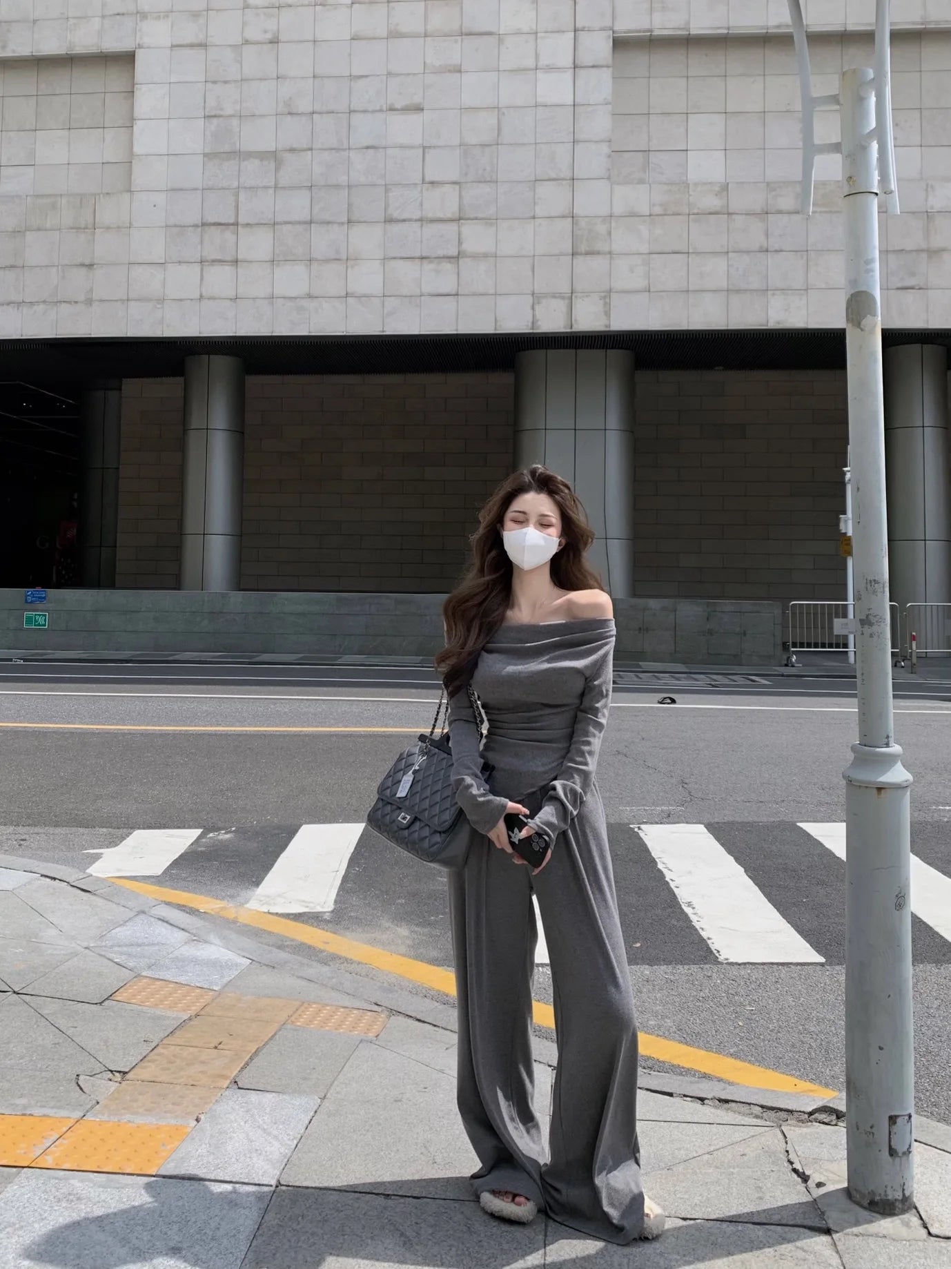 Voguable  Autumn New Streetwear Sexy Backless Irregular Long-sleeved T-shirt Women + Loose Casual Wide-leg Pants Two-piece Suit voguable