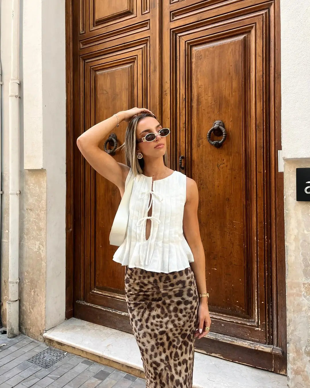 Elegant Solid Women Skirt Set Fashion O-neck Lace Up Sleeveless Pleated Vest Suit 2024 Lady White High Waist Long Skirts Outfits voguable