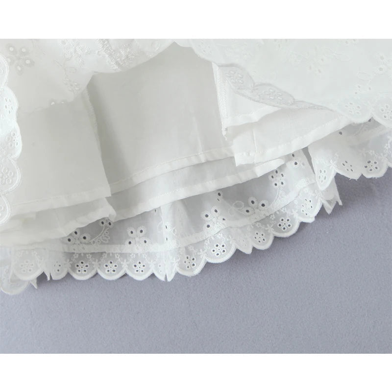 European And American Sexy Hollow Out Embroidered Dress Women V Neck Sleeveless A-line Mini White Dresses Summer Robe voguable