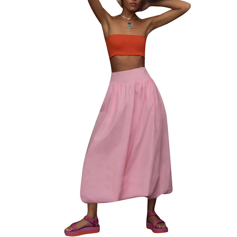 Skirts y2k Women Summer Elegant Solid Color High Waist Loose Fitting Long Bubble Skirt Office Ladies Skirts Streetwear voguable