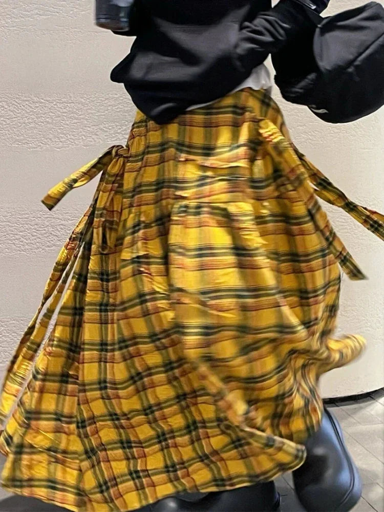 Vintage Plaid Skirt Women Y2k Japanese Style Long Skirt Harajuku Streetwear Fashion Retro A-line Midi Skirts Aesthetics voguable