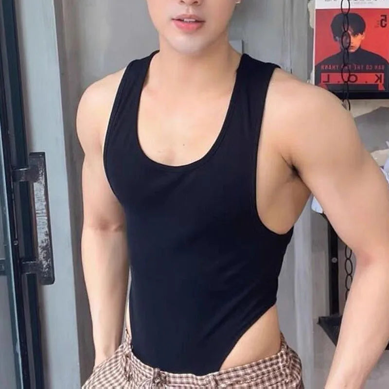 Voguable  Comfortable Printing Men's Homewear New Round Neck Slim Casual Tank Tops Korean Style Personality Motion Bottoming Shirt voguable