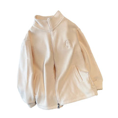 Women Zip Hoodie Thicken Fuzzy Fleece Sweatshirts Lamb Wool Zipper Thickened Oversize White Stand Collar Coats Soft Outerwear voguable