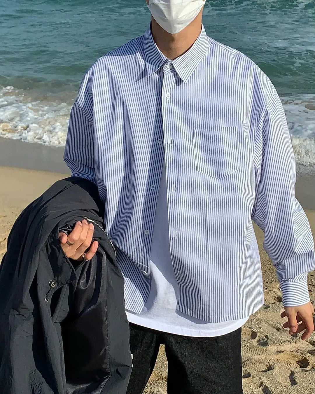 Man Stylish Button Blouse Simple Striped Long Sleeve Summer Spring Cardigan Stripe Blue Classic Casual Oversize Button Up Shirts voguable