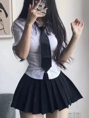 Voguable Sexy Women White Shirt  Slim Short Sleeve Summer School Button Up Shirt Girls JK Casual Tunic Designed Harajuku Tops New voguable