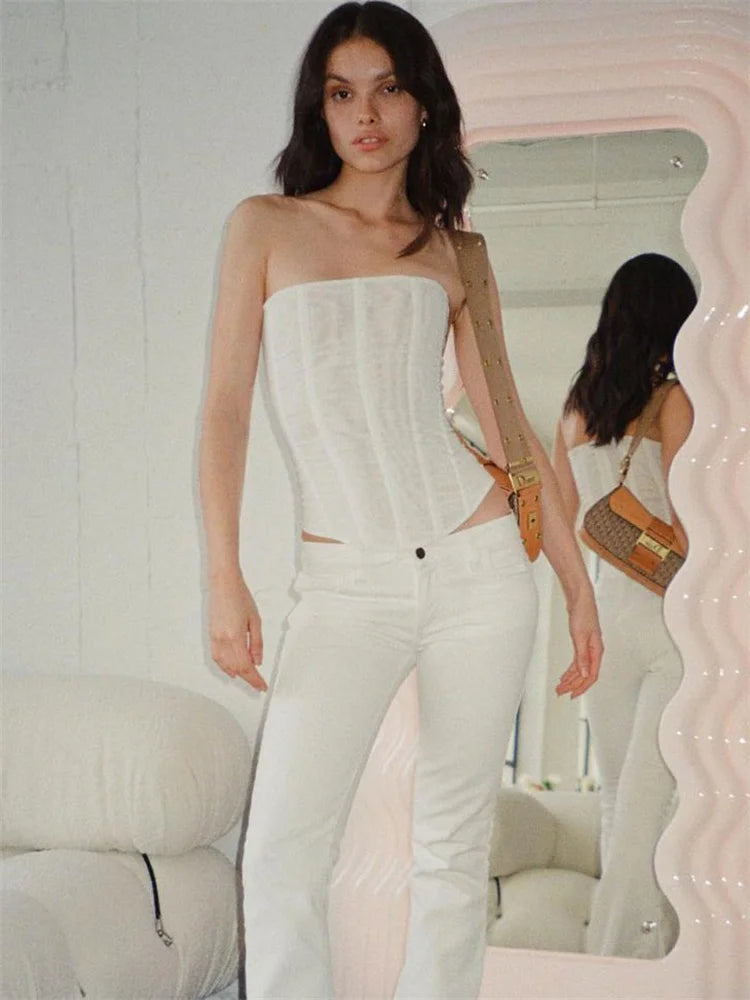 Mesh Backless Summer Vest Female Elegant Luxury Patchwork Strapless Solid Slim Streetwear Inner Sexy Y2k Tank Top Women's voguable