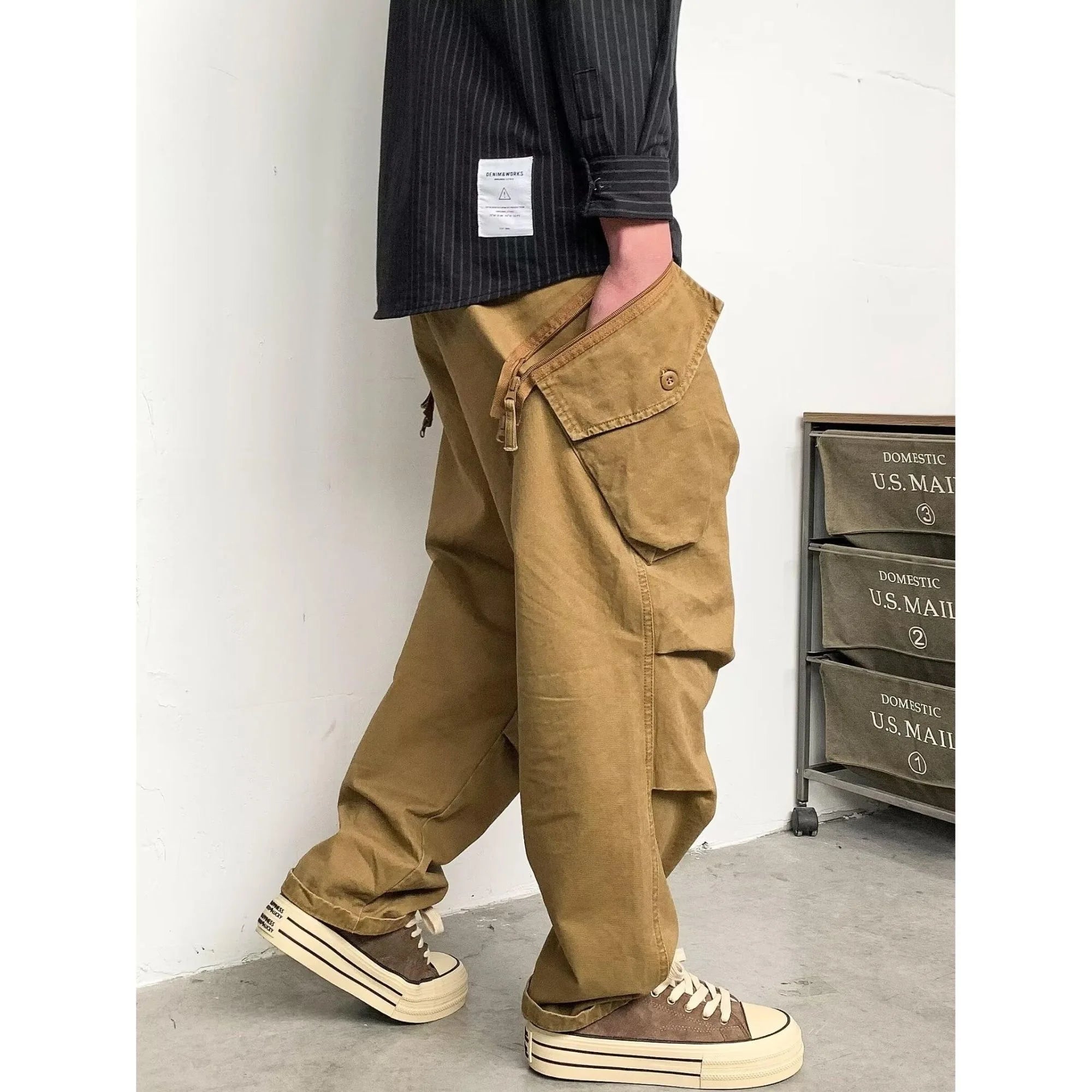 Voguable  Retro Japanese Work Pants Men's Loose Cotton Casual Long Trousers Wear-Resistant Street Style Autumn Fashion Youthful Vitality voguable