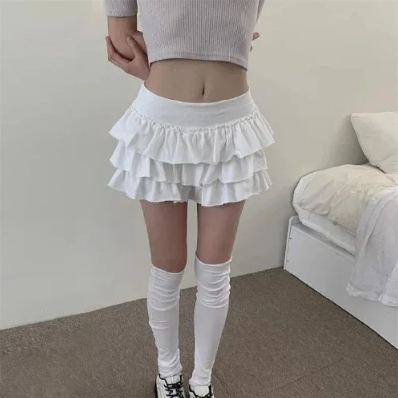 Voguable Vintage Pleated Rough Selvage Casual Cake Skirt Women 2024 Spring New High Waist Solid Color All Match Sexy Mini Skirt voguable