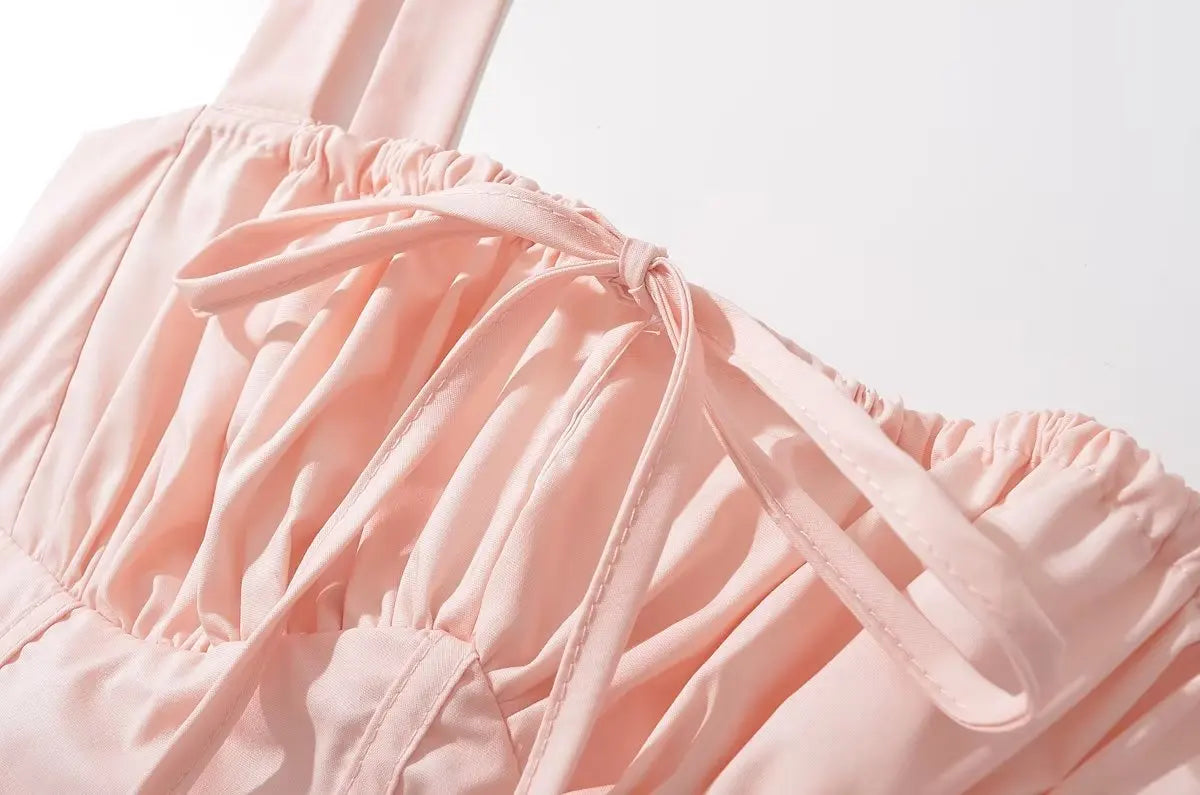 Voguable  Elegant Women Sexy Cross Lacing Up Bandage Back Pink Sling Dresses Summer Sleeveless Slit Hem Female Party Midi Robe voguable