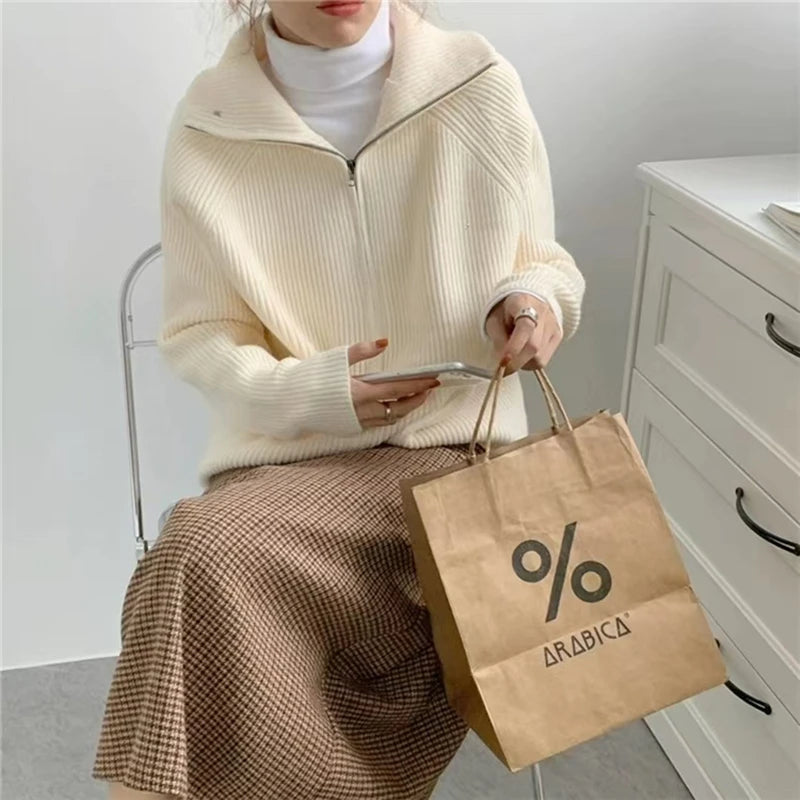 Rib Knit Zip Up Cardigan for Women Zipper Front Raglan Long Sleeve Sweater Jacket Coat Comfy Knitwear Fall Winter Vintage Outfit voguable