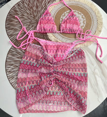 Bikini Crochet Swimwear Kintting Swimsuit Three Piece With Skirt Beachwear voguable