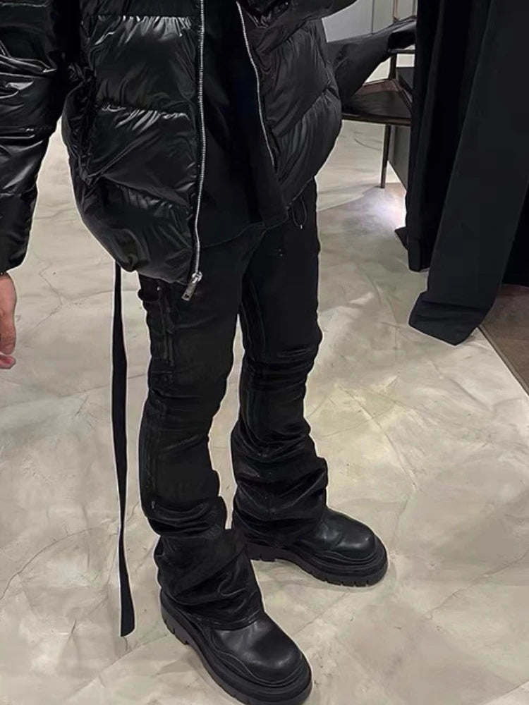 Voguable  New Hand Brushed Wax Coat Slim Fit Casual Jeans Dark Style Pure Handmade Stackable Wear Resistant Harlan Pants for Teens voguable