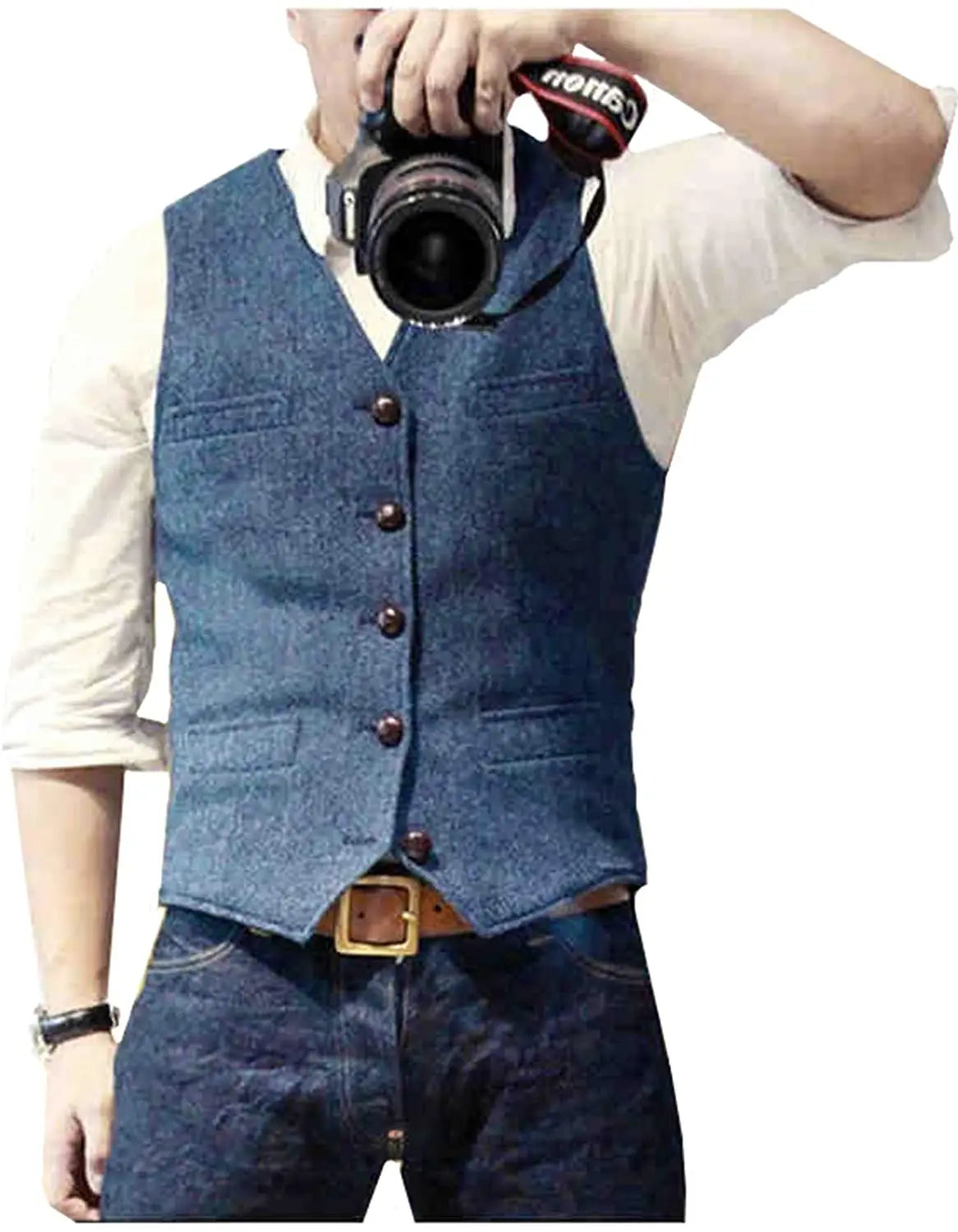Men's Casual Classic Suit Vest V Neck Herringbone Tweed Slim Fit Business Waistcoat For Wedding voguable