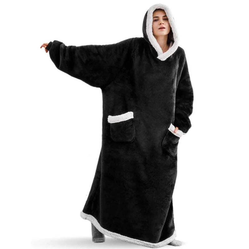 Oversized Hoodie Blanket Women Winter Warm Plush Hoodies Sweatshirt Men Loose Casual Super Long TV Blanket Giant Hoodie Blankets voguable