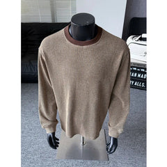 Autumn Knitted T-shirt Men Fashion Casual Long Sleeve T-shirt Men Streetwear Korean Loose Round Neck T Shirt Mens Top M-3XL voguable