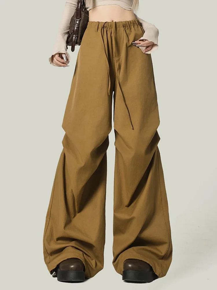 Black Y2K Streetwear Cargo Pant Women Vintage High Waist American Loose Trousers Hip Hop Retro Bf Wrinkles Paratrooper Pants New voguable
