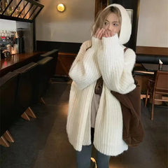 Chunky Knit Open Front Hooded Cardigan for Women Comfy Longline Sweater Hoodie Coat Female Casual Chic Autumn Winter Outfit voguable