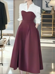 Voguable  Spring Autumn New Long-Sleeved Dress Women's Clothing French High-End Sense Medium-long Fashion Slim Stitching Dresses voguable