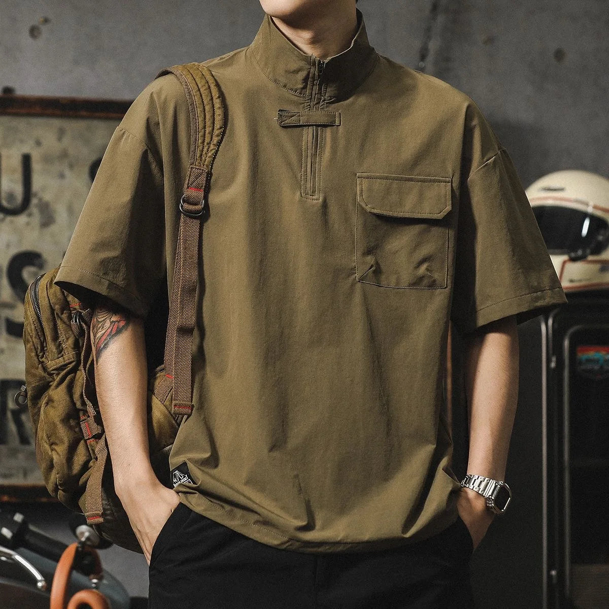 Voguable  American Retro Men's Short Sleeve  Shirt Design Sensation  Ice Silk Workwear Shirt Trendy Brand Cool Handsome voguable