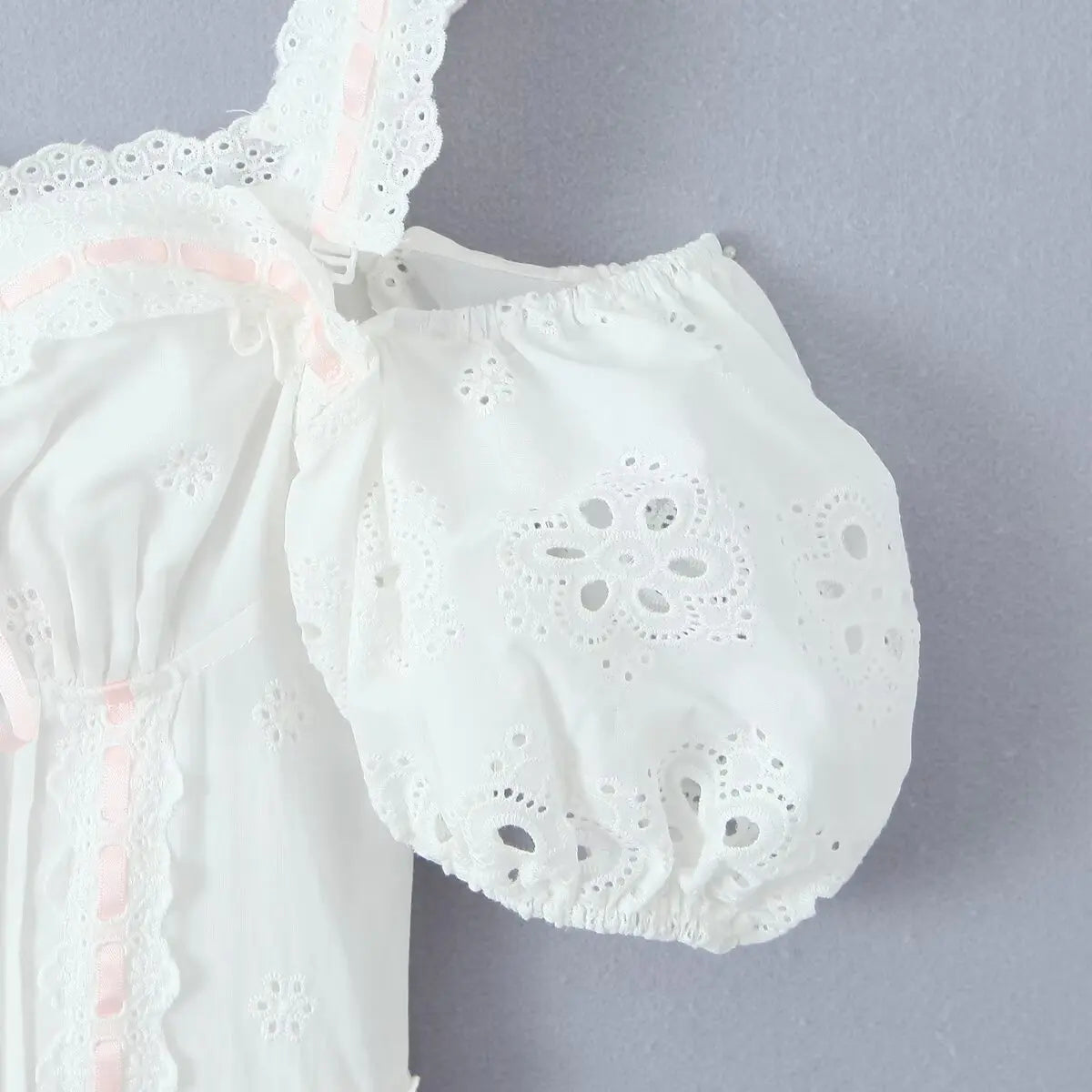 Voguable 3 Ways Wear White Embroidery Dress Short Puff Sleeve Mini Birthday Party Dresses Women Lacing Up Holiday Vacation Dress voguable