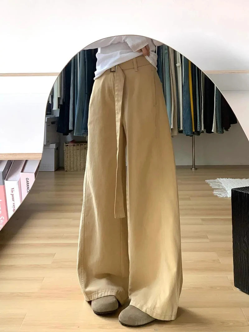 Y2K Vintage Belt Jeans Women Loose American High Waist Hip Hop Denim Pant Harajuku Retro Pockets Streetwear Khaki Trousers New voguable