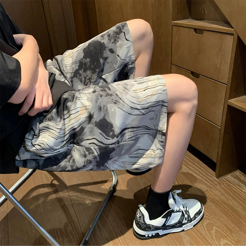 Voguable  Tie Dyed Gradient Ice Silk Shorts Men Women Summer Oversized Cool Short Sweatpants Trendy Casual Washable Beach Pants voguable