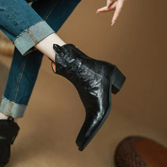 New Autumn Women Boots Square Toe Thick Heel Boots for Women Winter Genuine Leather Ankle Boots Chelsea Boots Cowboy Boots voguable