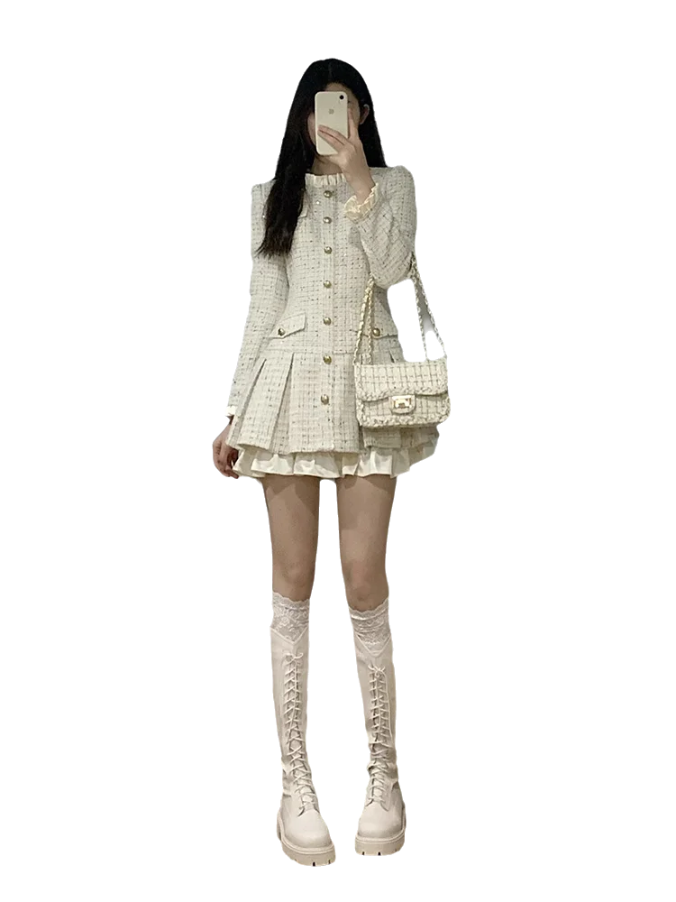 Voguable  White Slim Waist Polo Women Dresses New Spell Color Single Breasted Elegant Fashion Female Dress Simple Casual Streetwear voguable