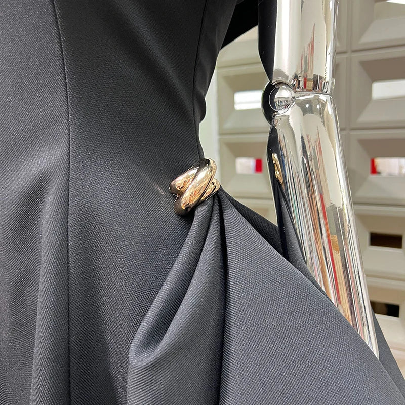 Fashion Pink Off Shoulder Dress Women's Slach Neck Side Metal Buckle A-line Mini Dresses Summer New 3A11001S voguable